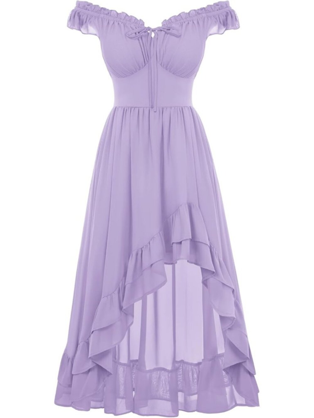 Women Renaissance Corset Dress Off Shoulder High-Low Chiffon Midi Dress-L Purple